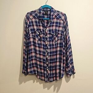 Torrid pink and blue plaid button down size 1x 14/16